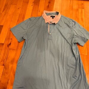 Faconnable Blue Polo with Pink Gingham Collar